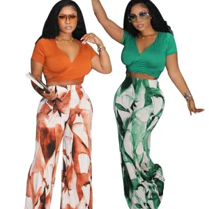 Fashionable elegant and versatile printed wide-leg fashion casual suit AY3535
