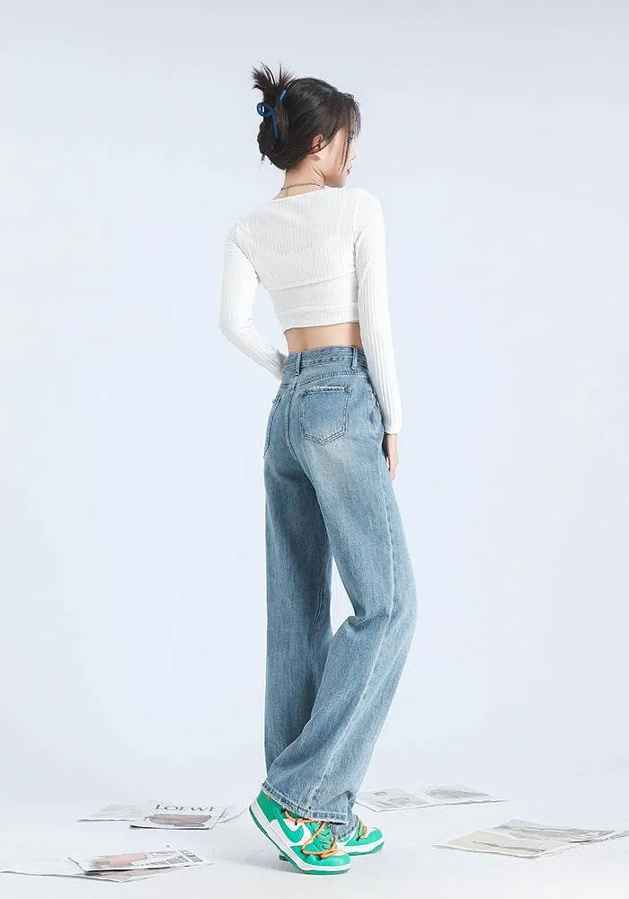 Fashionable Personalized Wide-leg Mopping Jeans For Women