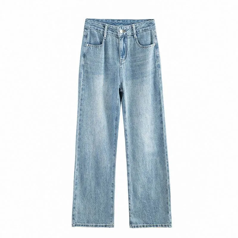 Fashionable Personalized Wide-leg Mopping Jeans For Women