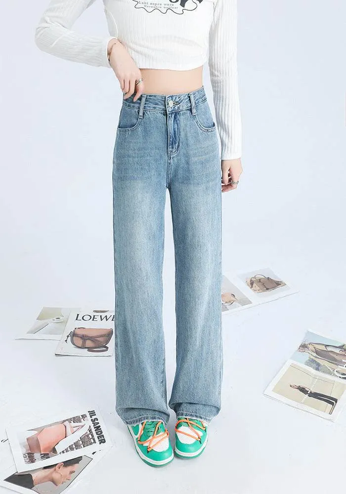 Fashionable Personalized Wide-leg Mopping Jeans For Women