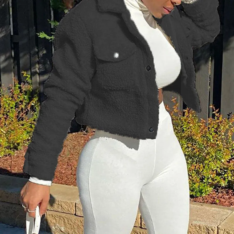 Fleece Long Sleeve Pocket Design Coat