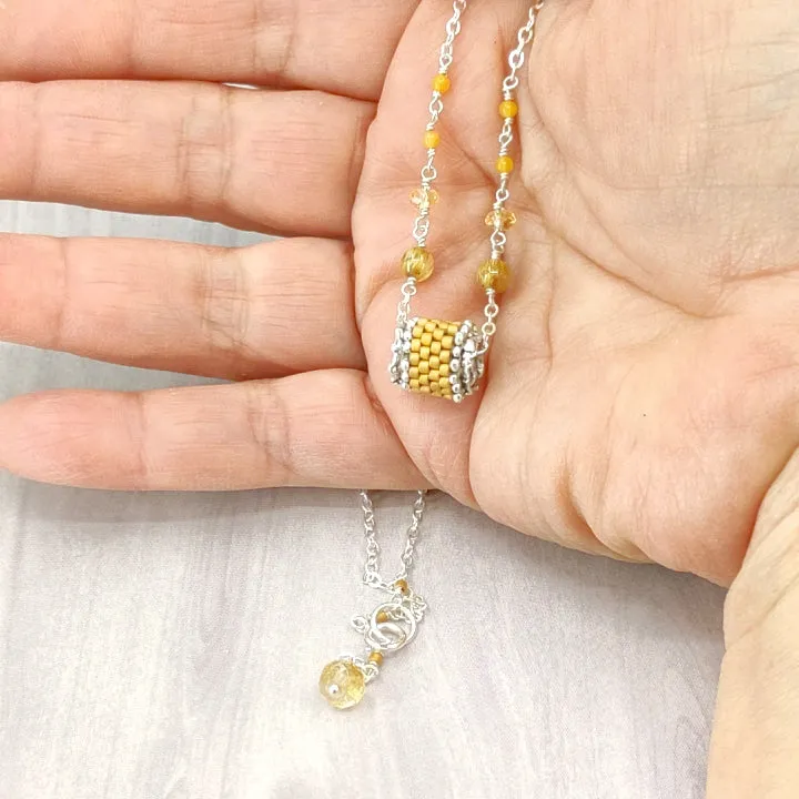 Galyina Silver Necklace | Citrine, Rutilated Quartz, Jade