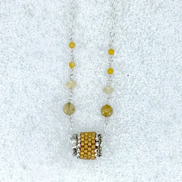Galyina Silver Necklace | Citrine, Rutilated Quartz, Jade