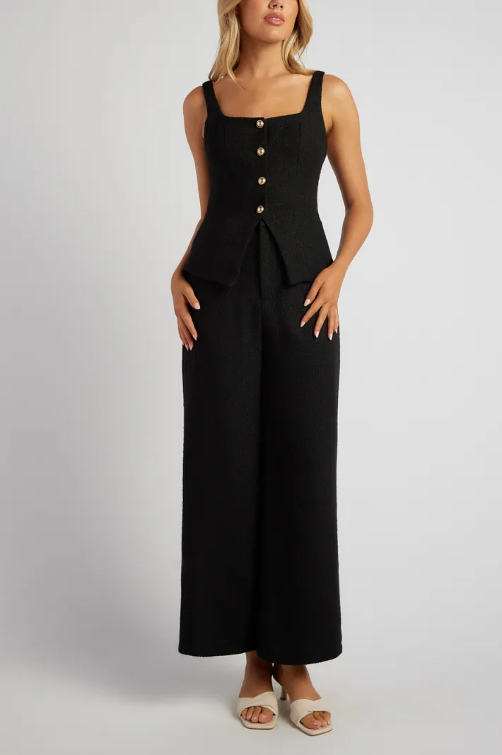 GLINTA TWEED TOP & WIDE PANTS SET - Black