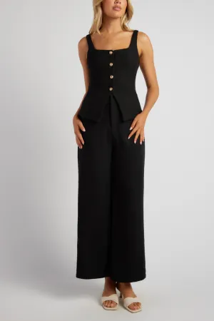 GLINTA TWEED TOP & WIDE PANTS SET - Black