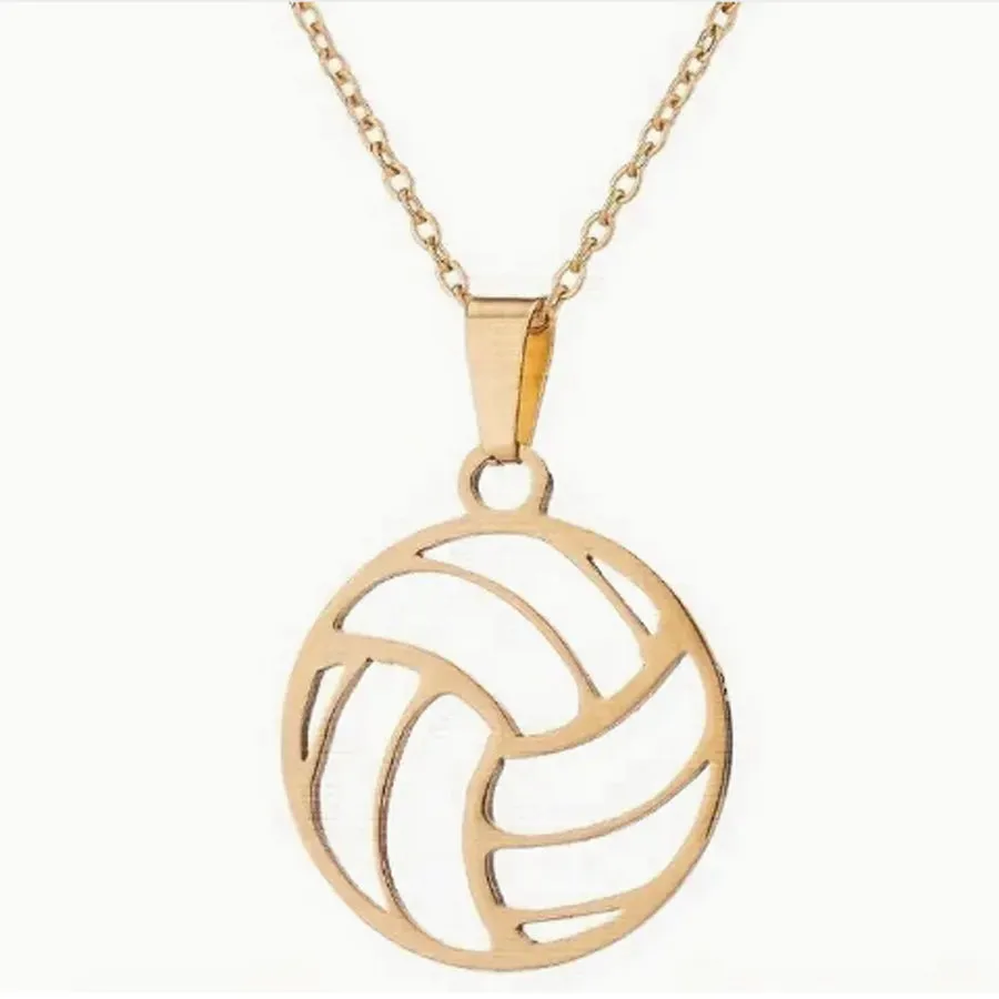 Gold Volleyball Pendant Necklace