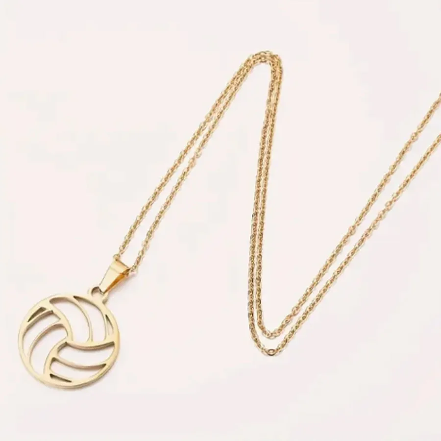 Gold Volleyball Pendant Necklace