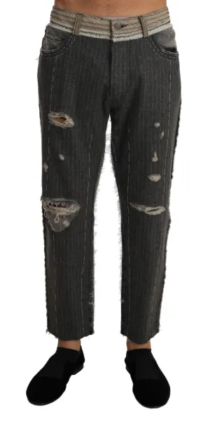 Gray Cotton Striped Fashion Jeans Pants