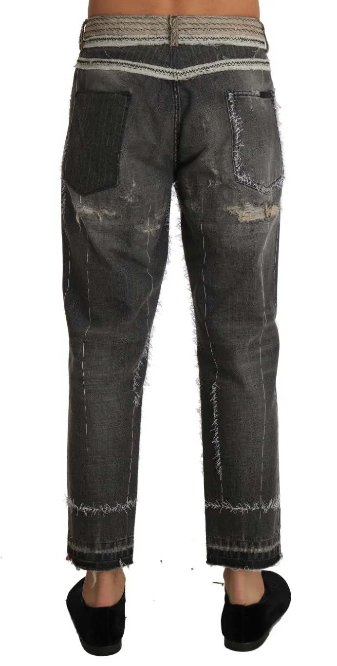Gray Cotton Striped Fashion Jeans Pants