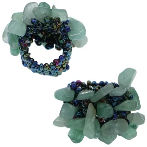 Green Faux Crystal Seed Bead Elastic Ring