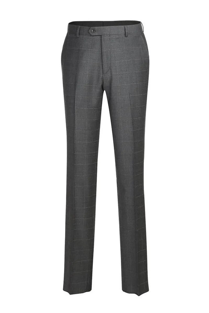 Grey Windowpane 2-Button Notch Suit (2-Piece Set)