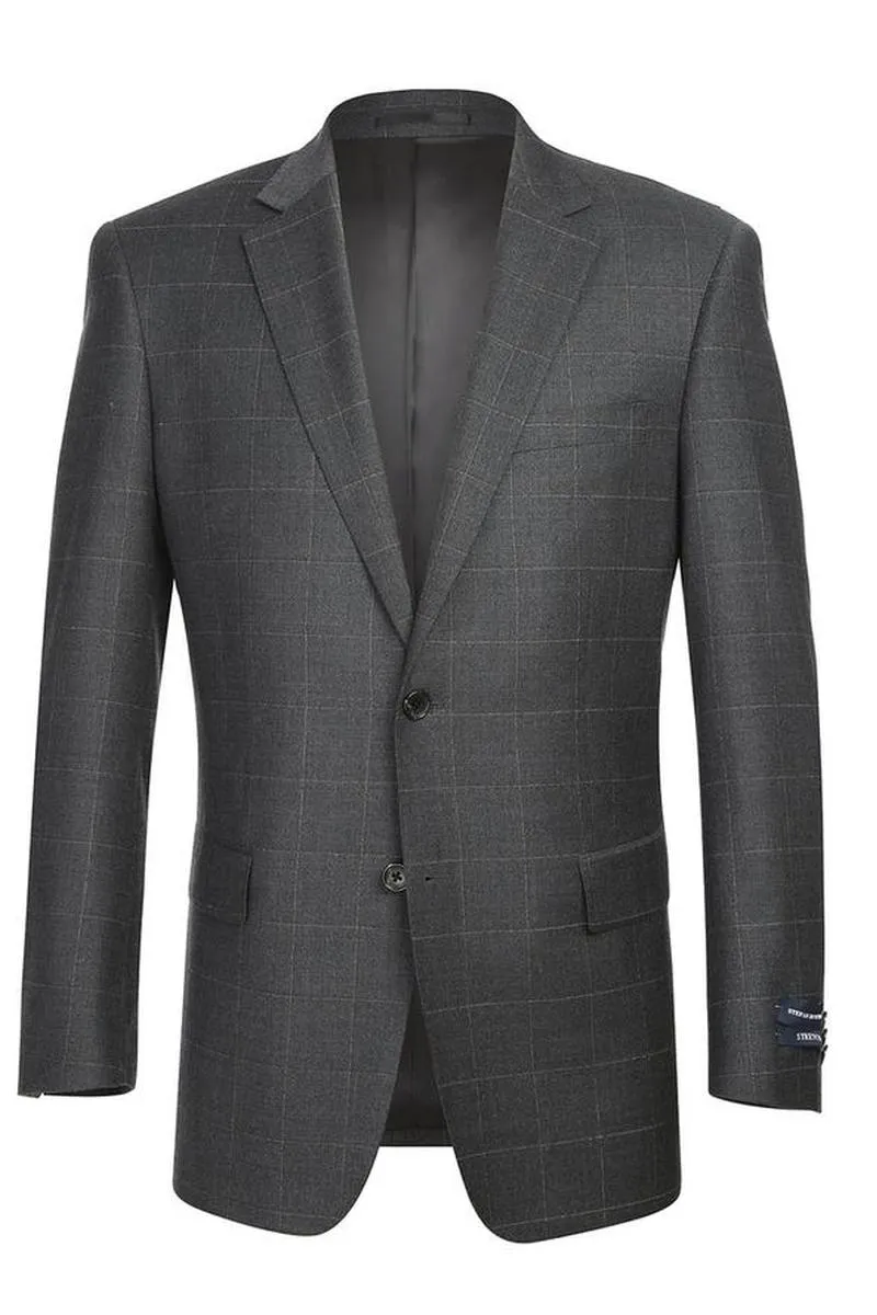 Grey Windowpane 2-Button Notch Suit (2-Piece Set)