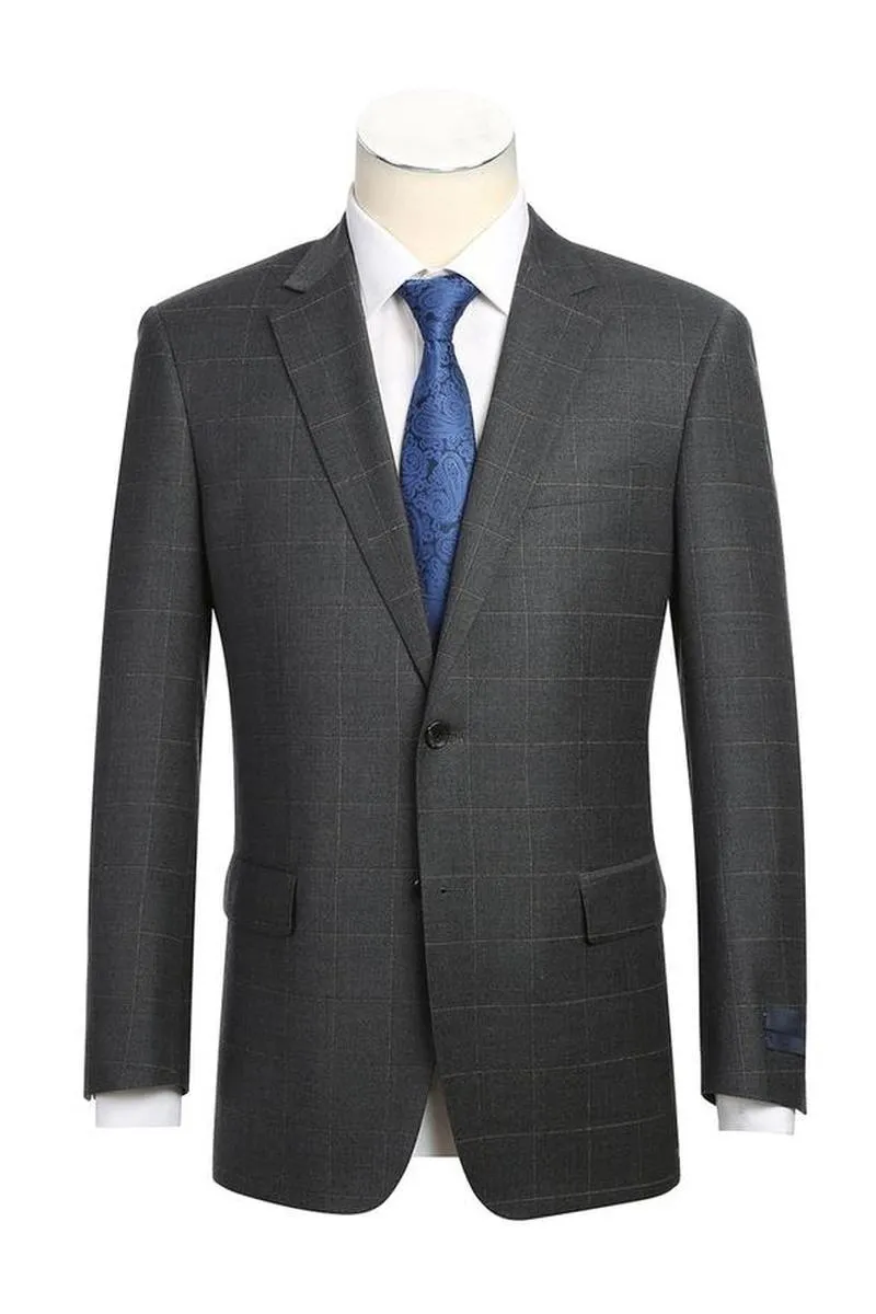 Grey Windowpane 2-Button Notch Suit (2-Piece Set)