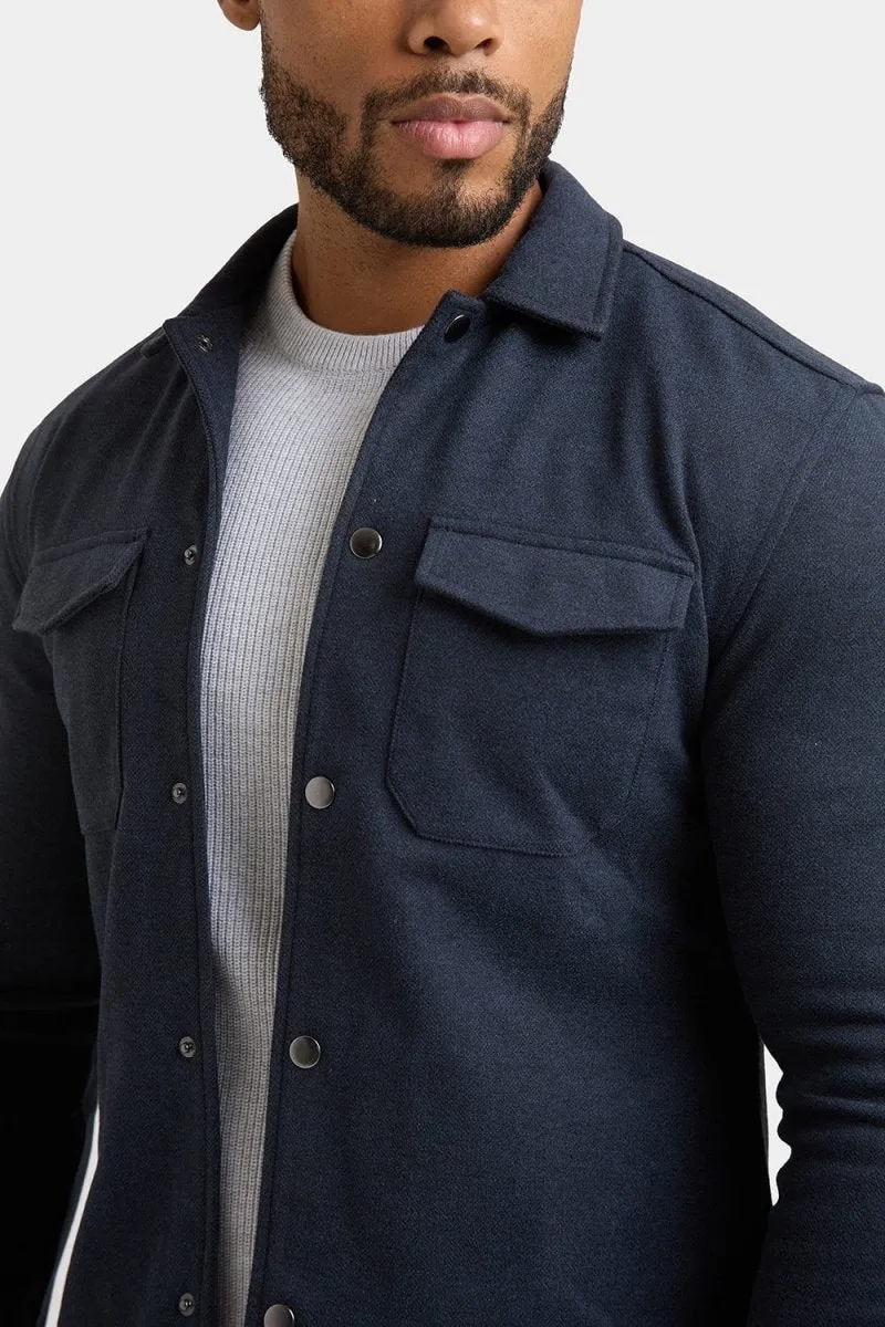 Herringbone Jersey Overshirt in Dark Steel
