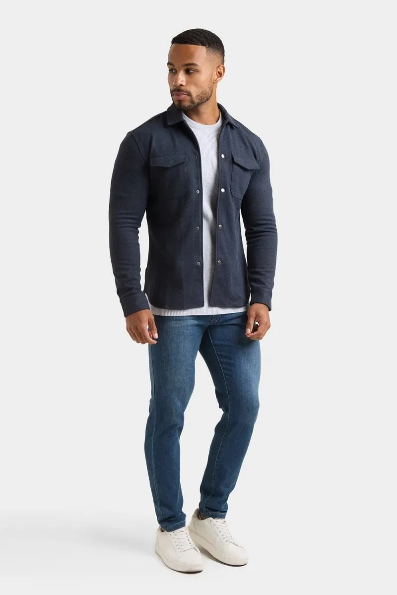 Herringbone Jersey Overshirt in Dark Steel