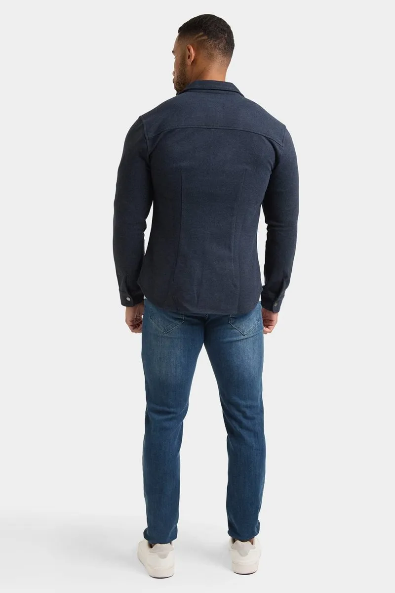 Herringbone Jersey Overshirt in Dark Steel
