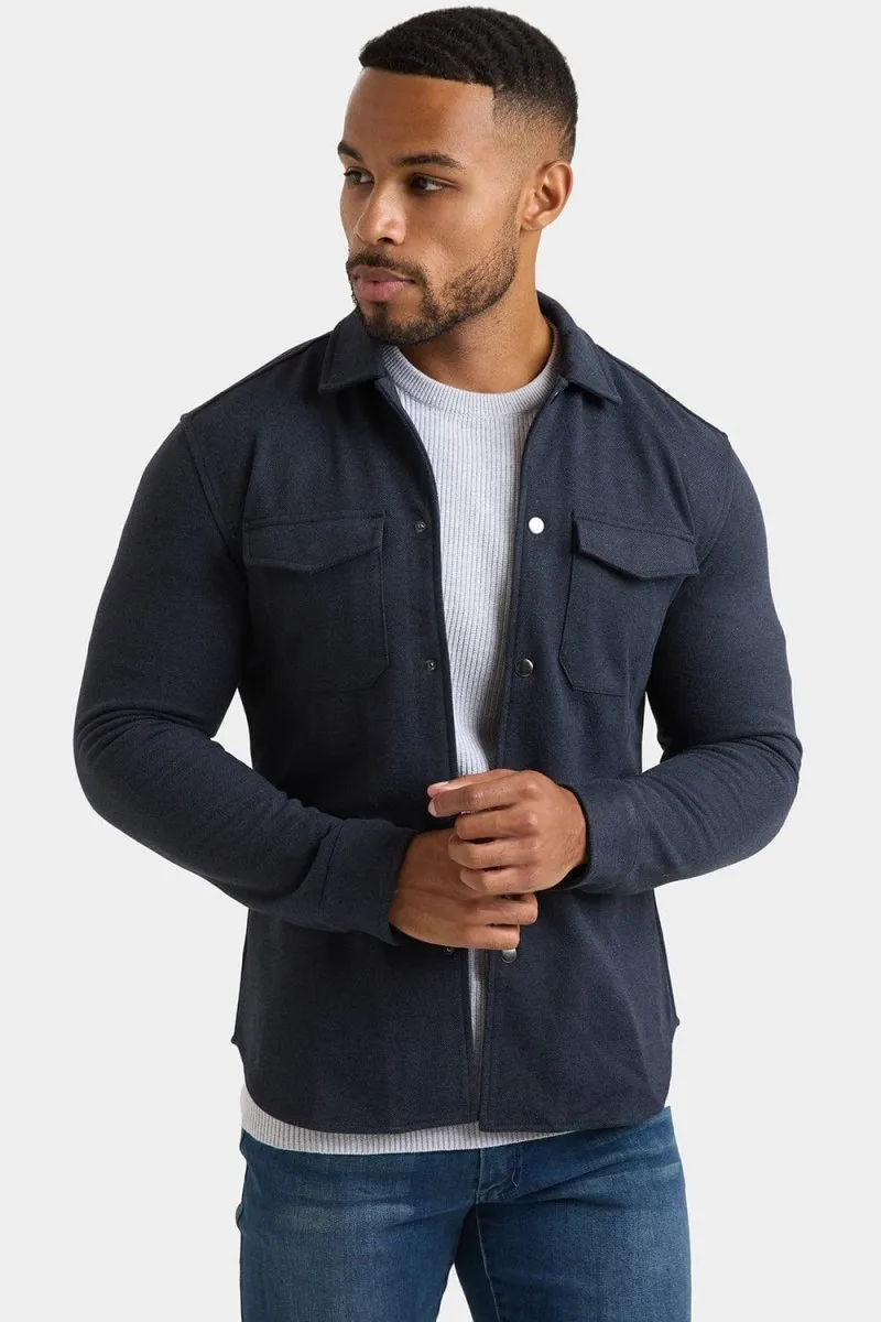 Herringbone Jersey Overshirt in Dark Steel
