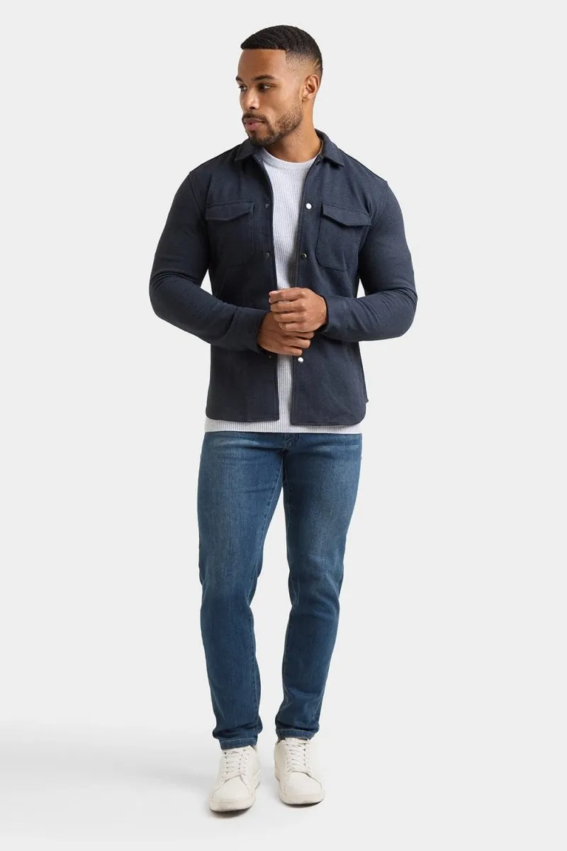 Herringbone Jersey Overshirt in Dark Steel
