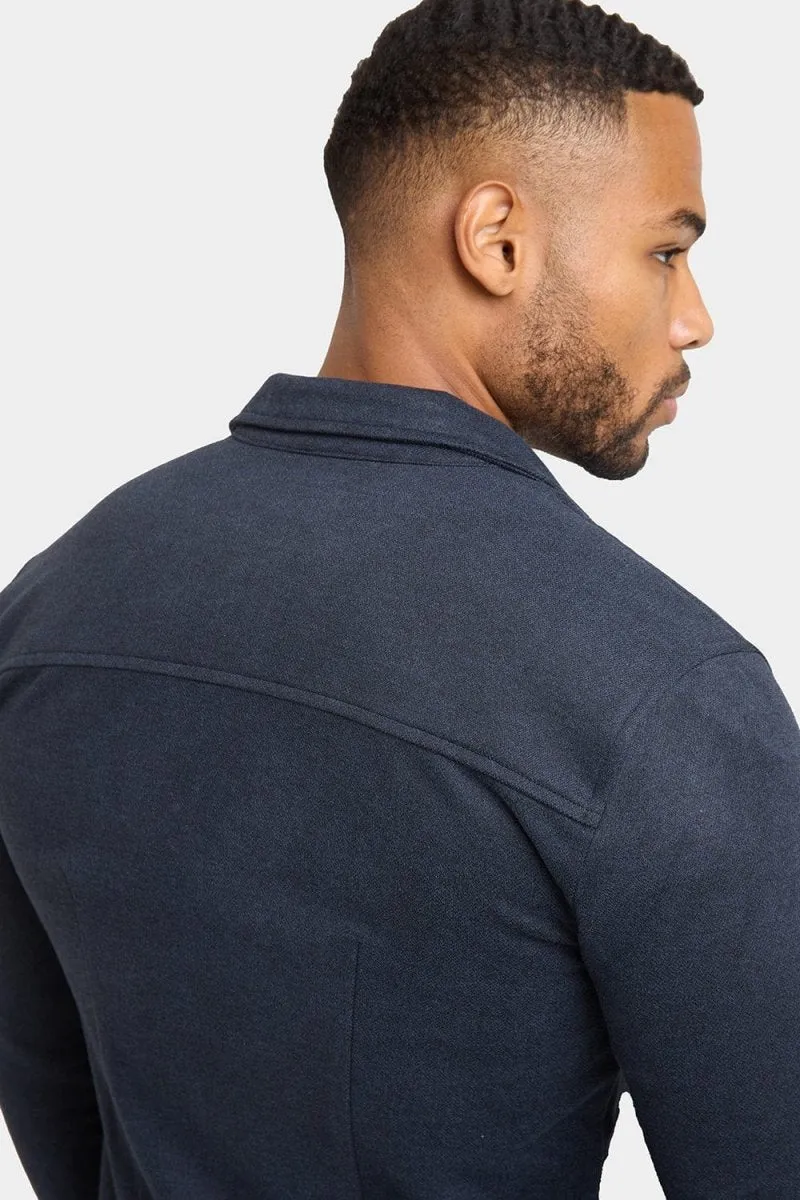 Herringbone Jersey Overshirt in Dark Steel