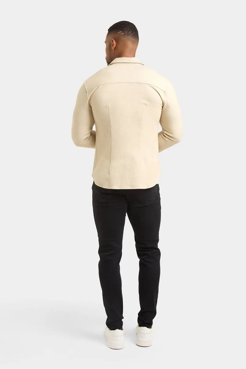 Herringbone Jersey Overshirt in Stone
