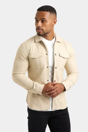 Herringbone Jersey Overshirt in Stone