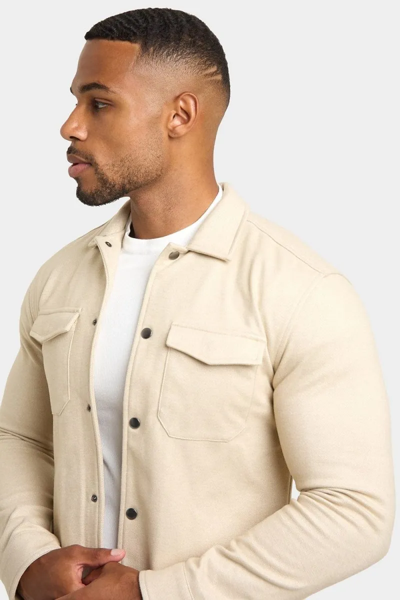 Herringbone Jersey Overshirt in Stone