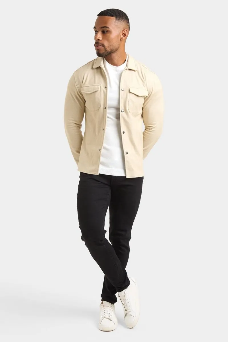 Herringbone Jersey Overshirt in Stone
