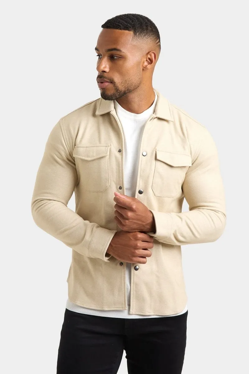 Herringbone Jersey Overshirt in Stone