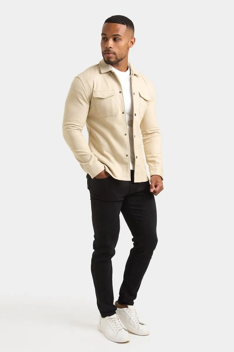 Herringbone Jersey Overshirt in Stone