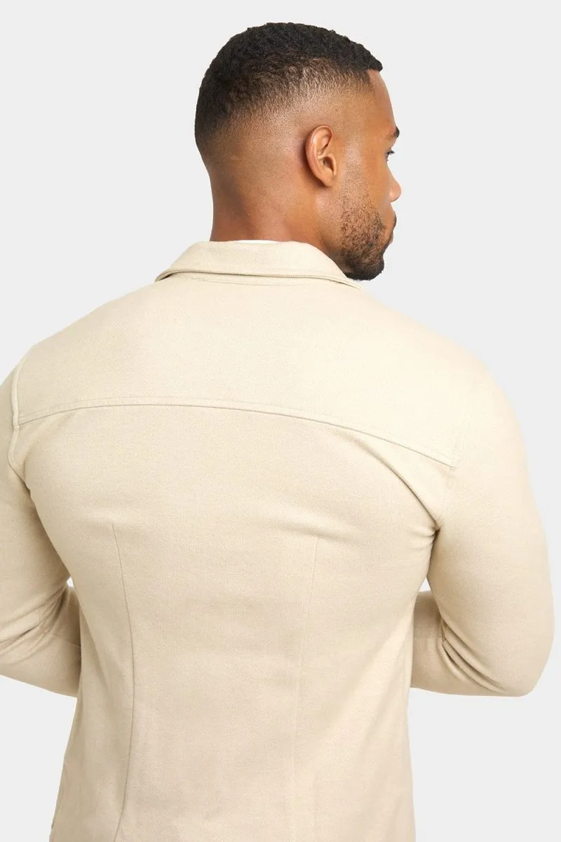 Herringbone Jersey Overshirt in Stone