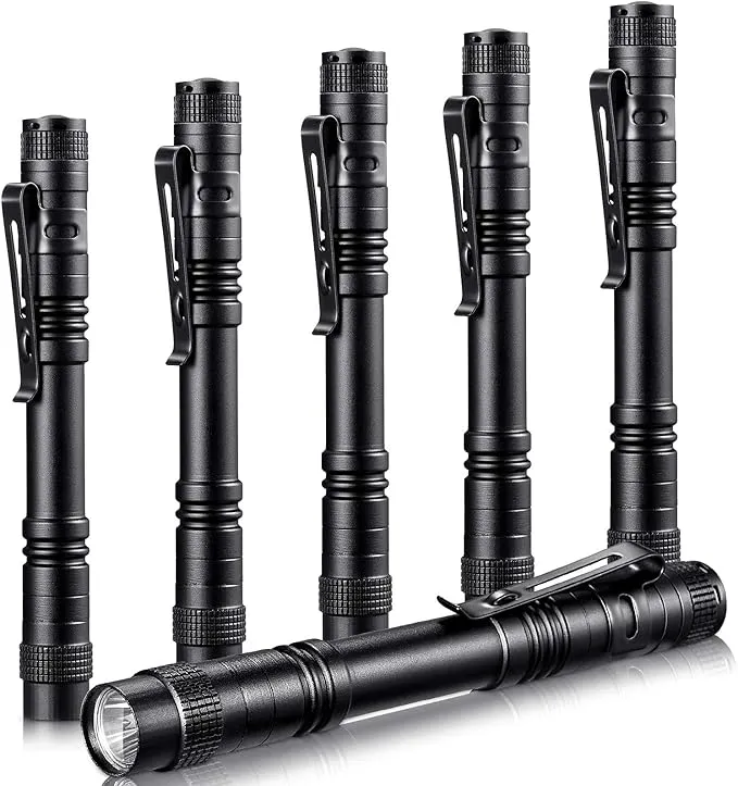 Honoson 6 Pieces LED Pen Light Flashlight Small Mini Flashlight Pocket Light Penlight with Clip Compact Torch for Inspection Work and Repair