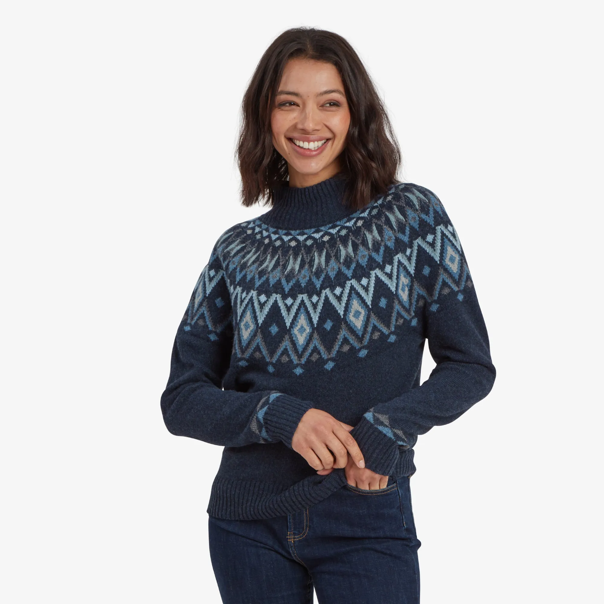 Indu Eco Mock Neck Sweater - Rathee Blue
