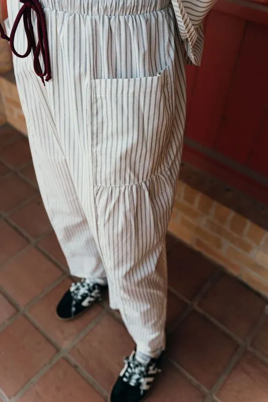 Ivory Striped Drawstring Pants P5471-1B
