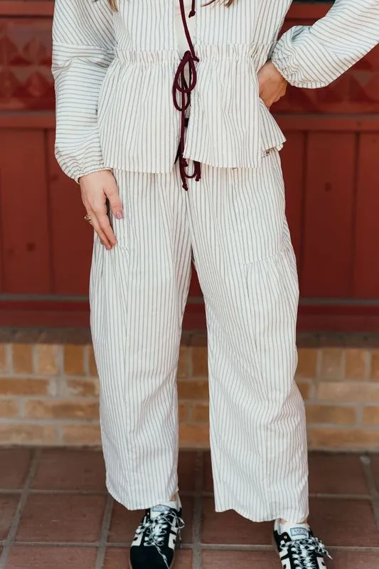 Ivory Striped Drawstring Pants P5471-1B
