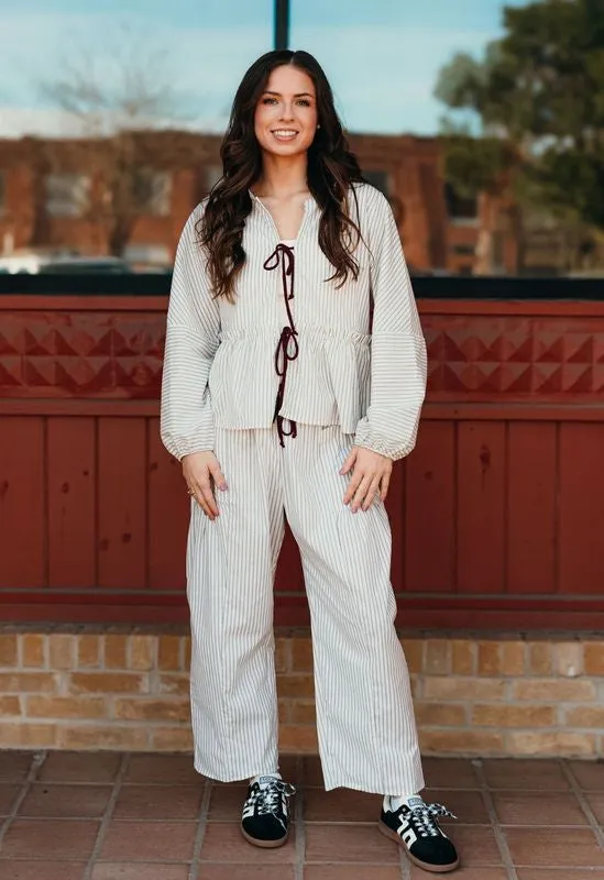 Ivory Striped Drawstring Pants P5471-1B