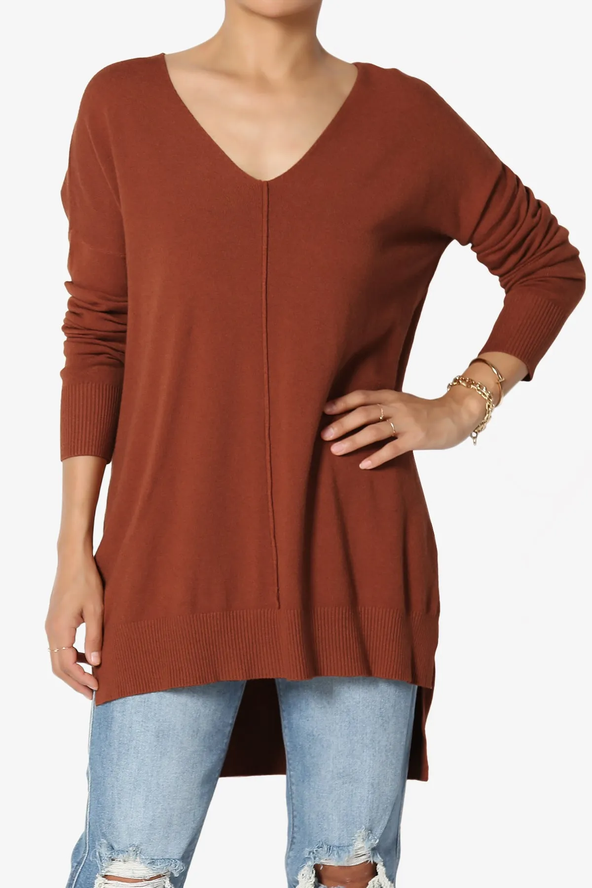 Katana Front Seam V-Neck Knit Sweater MORE COLORS