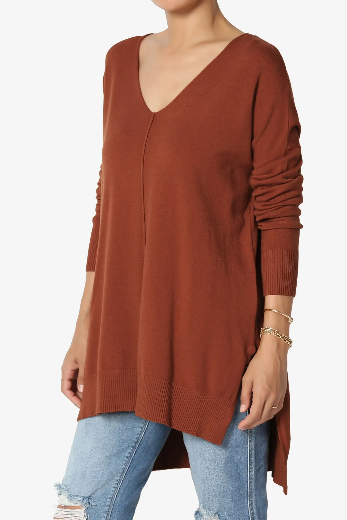 Katana Front Seam V-Neck Knit Sweater MORE COLORS