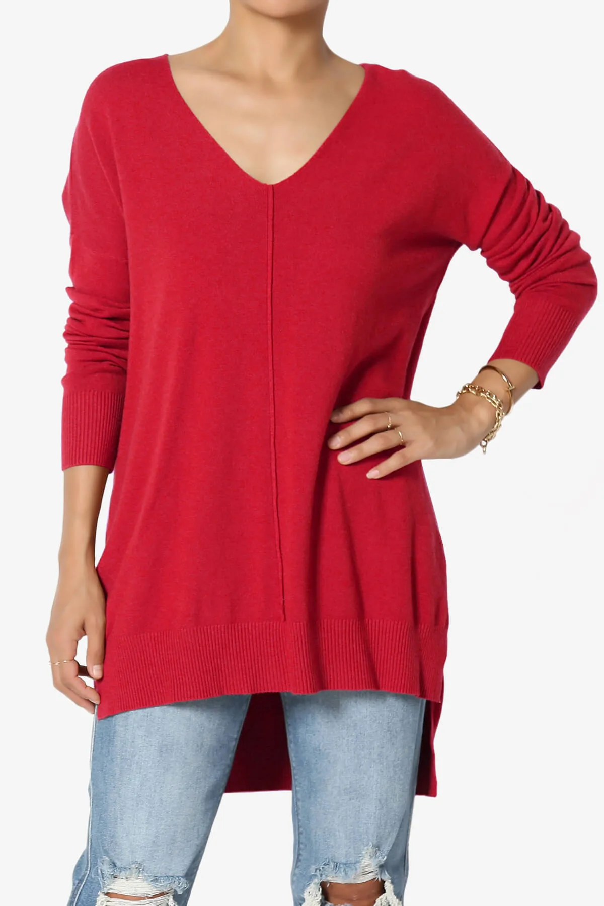 Katana Front Seam V-Neck Knit Sweater MORE COLORS