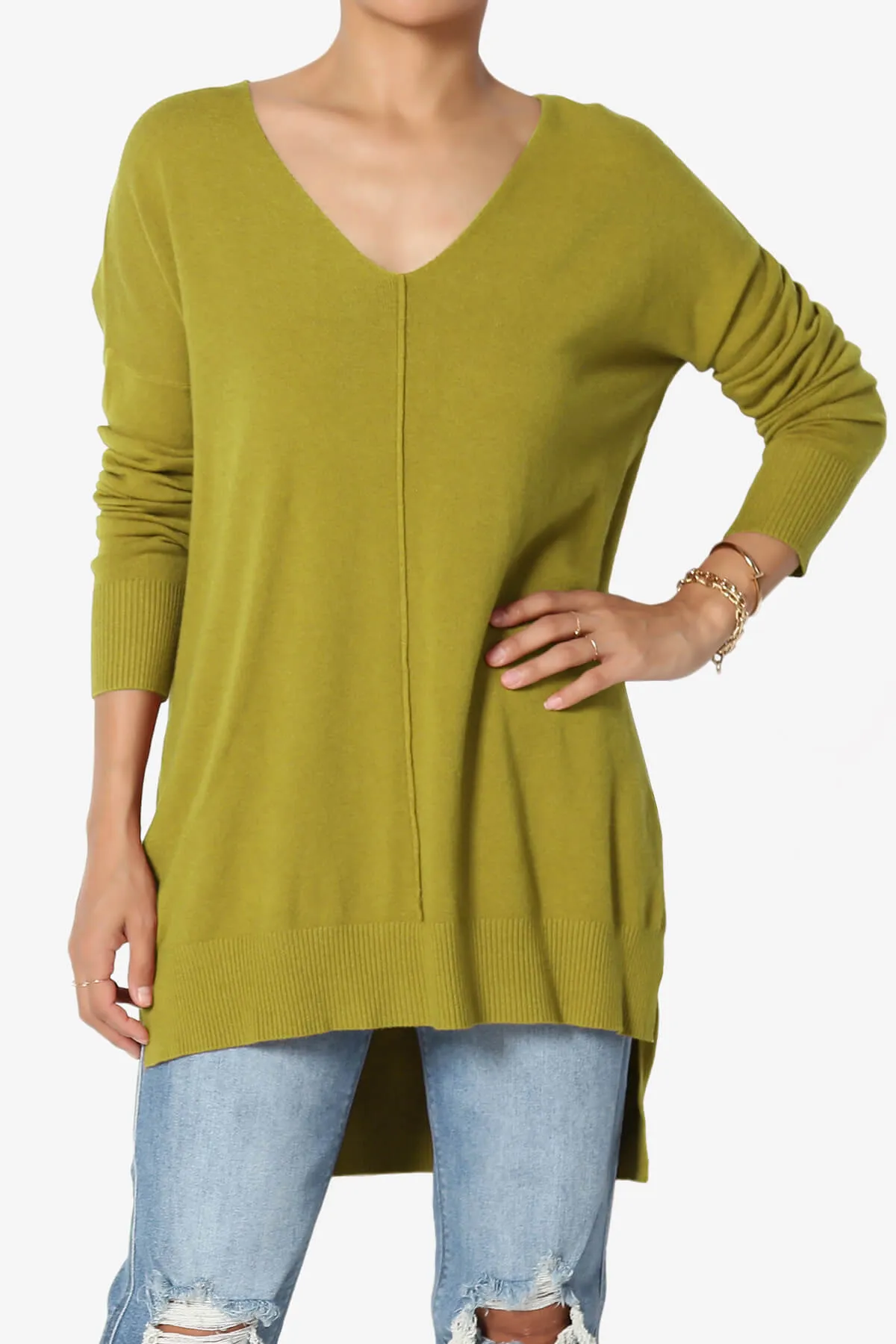 Katana Front Seam V-Neck Knit Sweater MORE COLORS