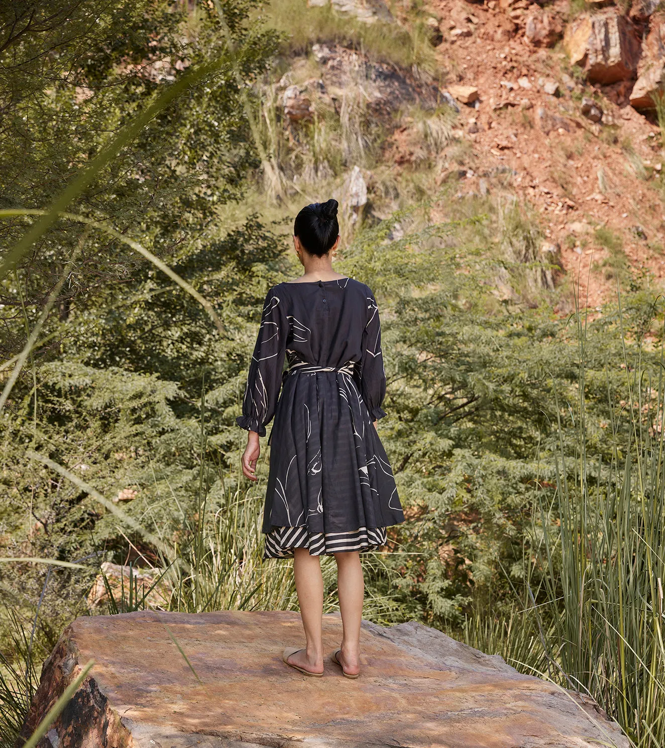 Khara Kapas Secret Glimpse Dress 100% Cotton  Black and Off-white KW664