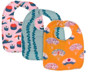 KicKee Pants Tokyo Bib Set-Lotus Sushi, Jade Sea Grapes & Apricot Fans
