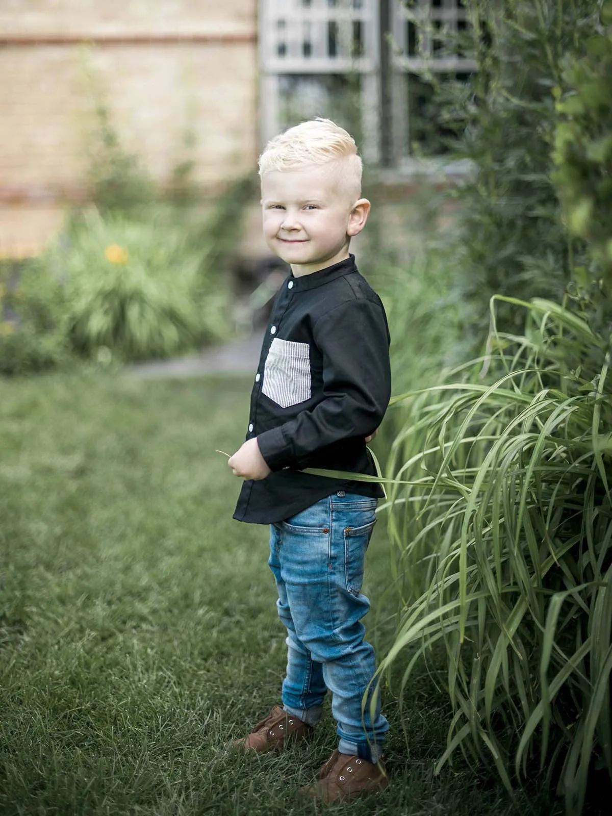 Kid's Collarless Button-Up