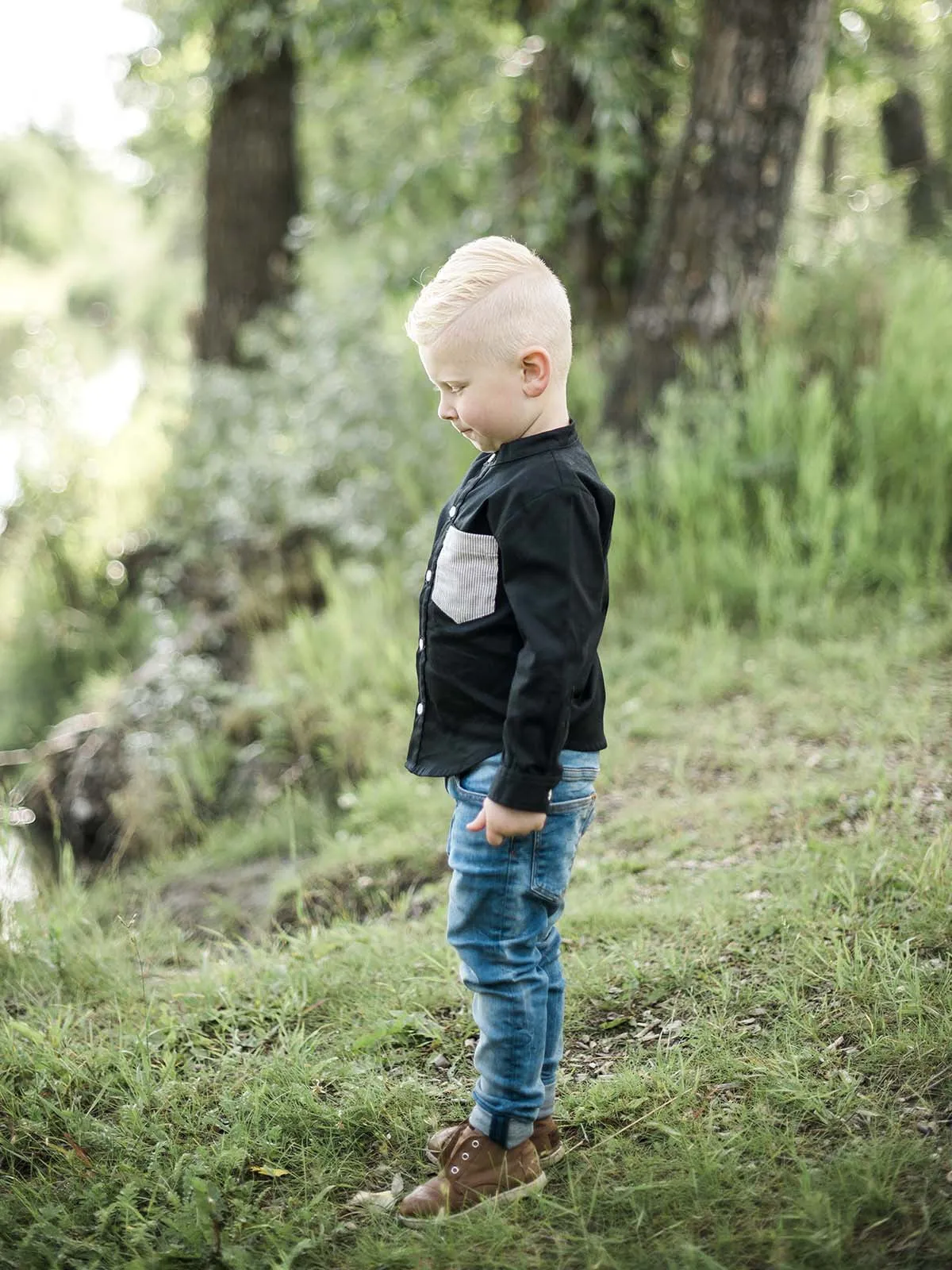 Kid's Collarless Button-Up