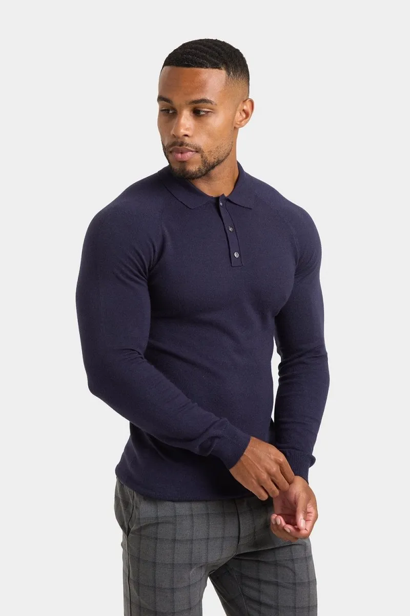 Knitted Polo Shirt in Navy
