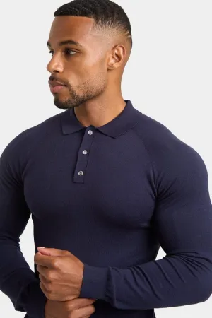 Knitted Polo Shirt in Navy