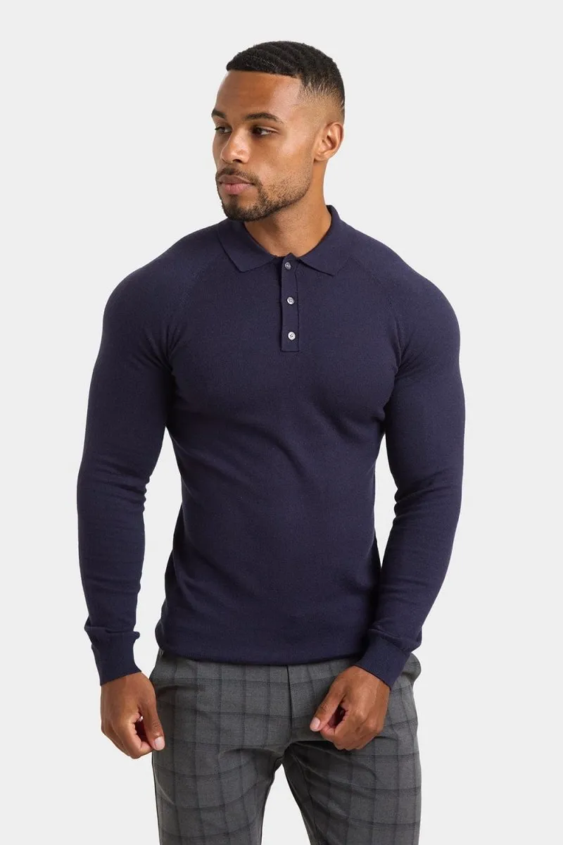 Knitted Polo Shirt in Navy