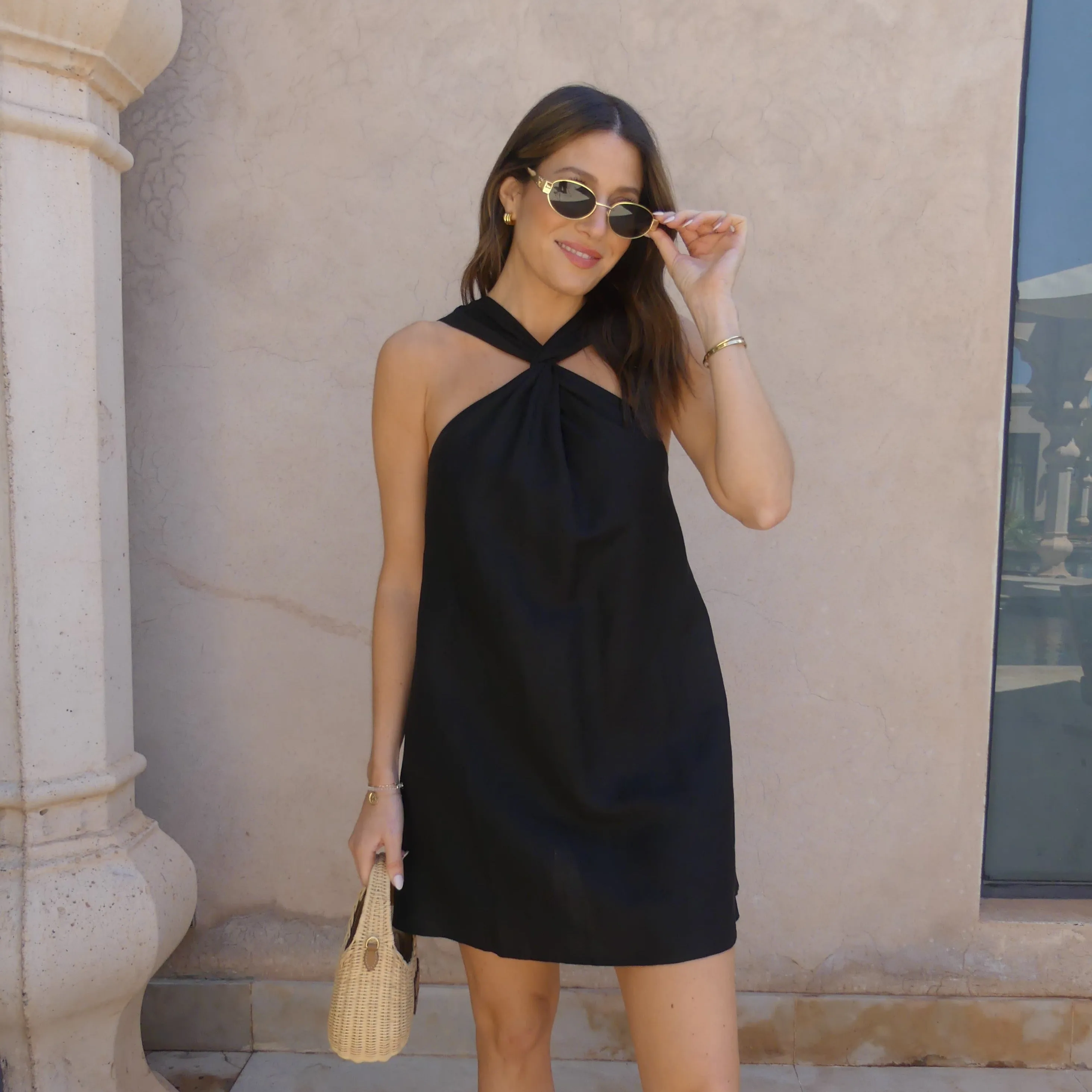 KNOT DETAIL MINI DRESS - BLACK