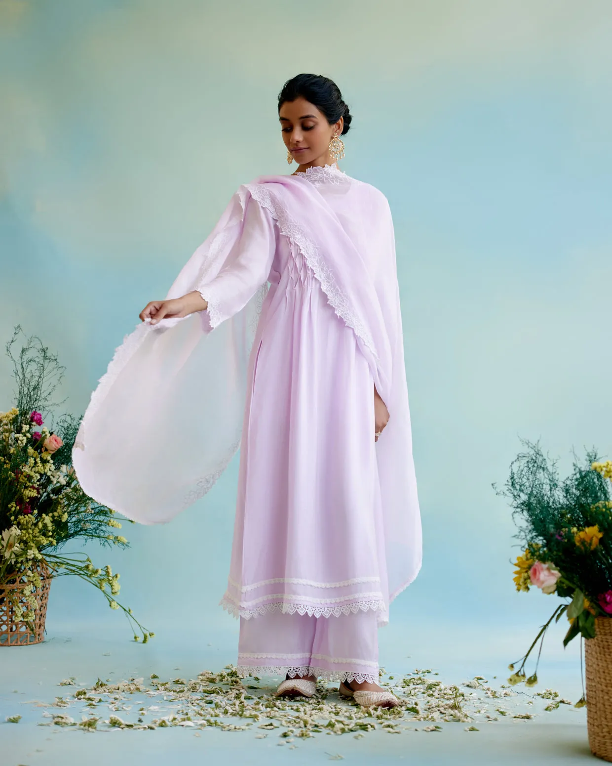 Lilac Pearl Kurta in Silky Modal with Wide Leg Pants