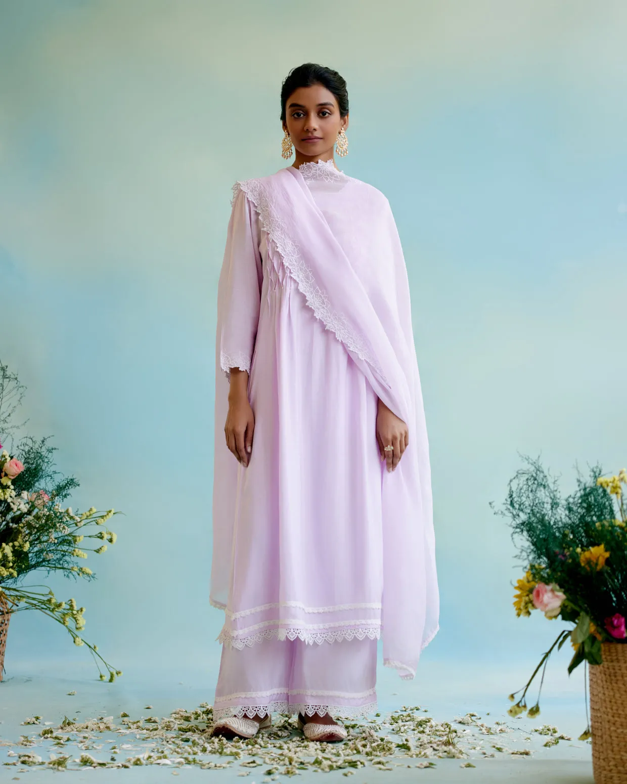 Lilac Pearl Kurta in Silky Modal with Wide Leg Pants