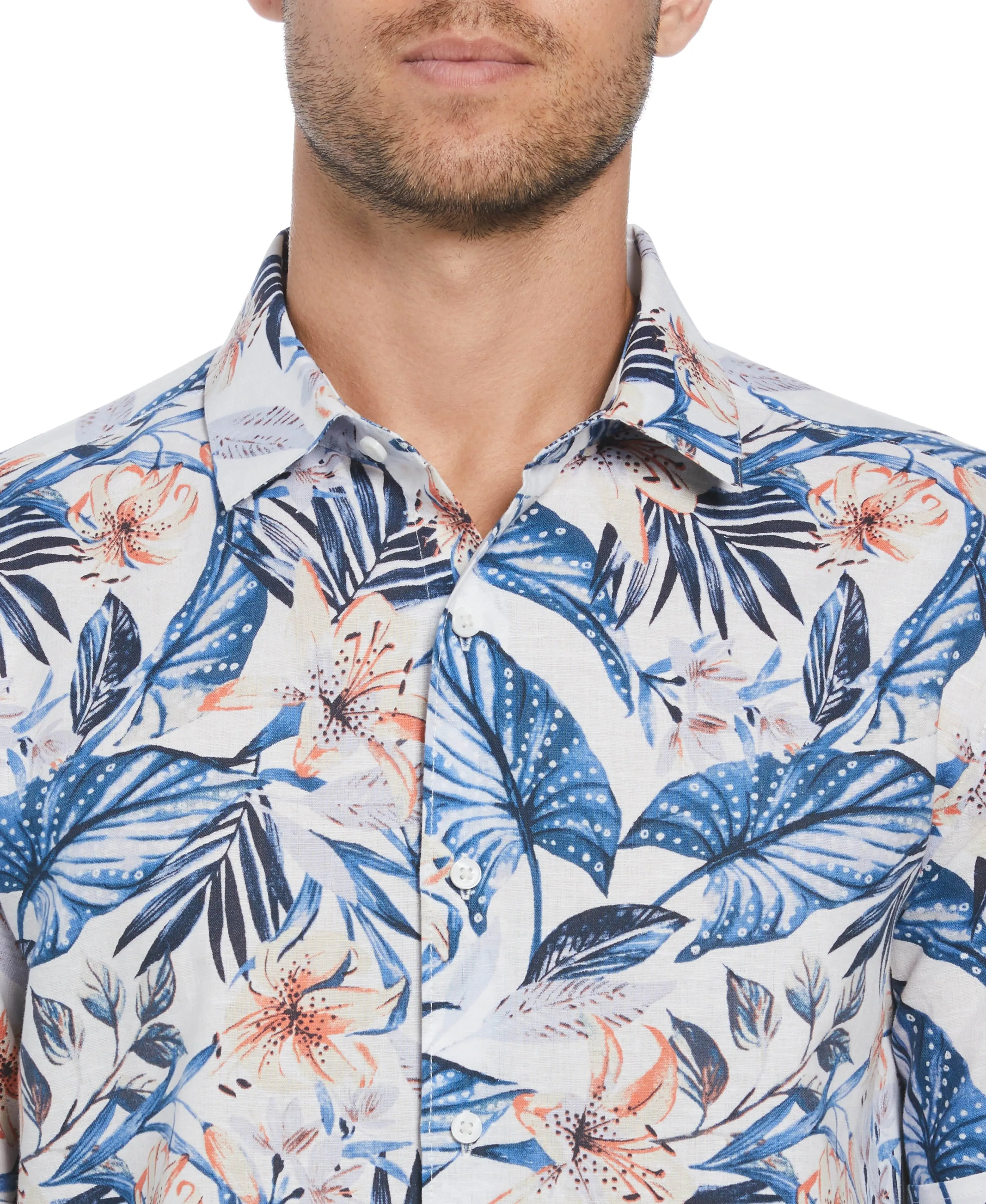 Linen Blend Floral Print Shirt